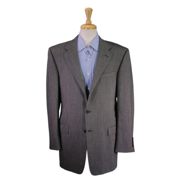 Hickey-Freeman Gray/Black Herringbone Tweed Wool 3-Btn Blazer Sportcoat 42L
